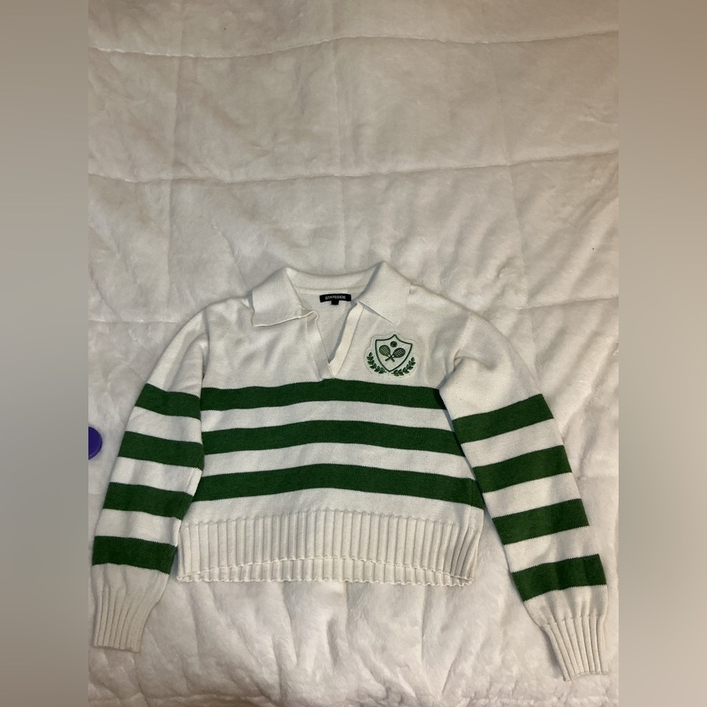 Anthropology Stateside Green and White Striped cropped Sweater - Picture 6 of 12